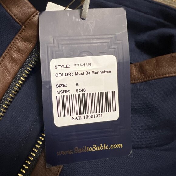 NEW Sail to Sable Must Be Manhattan Jacket Navy Blue Brown Riding Size Small NWT - Picture 4 of 5